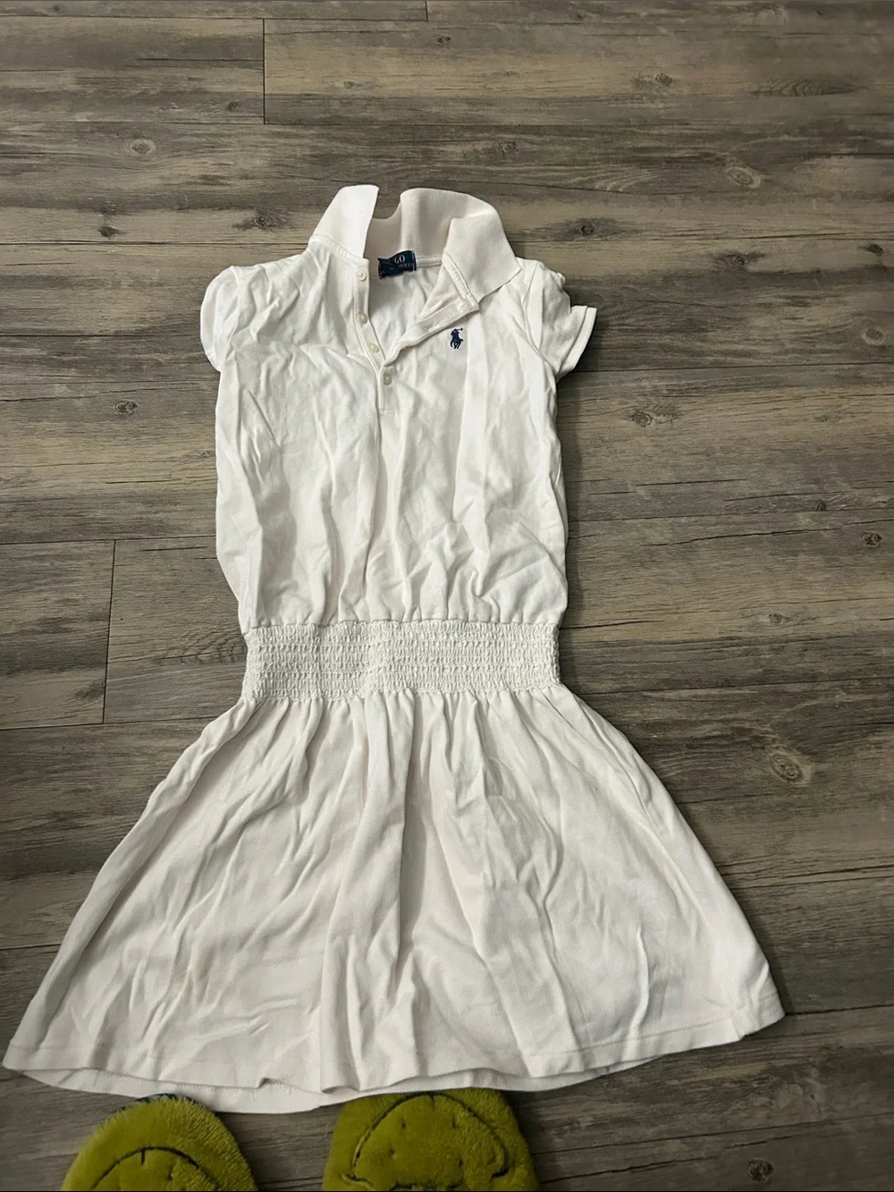 Ralph Lauren White Short-Sleeve Polo Dress with Smocked Waist